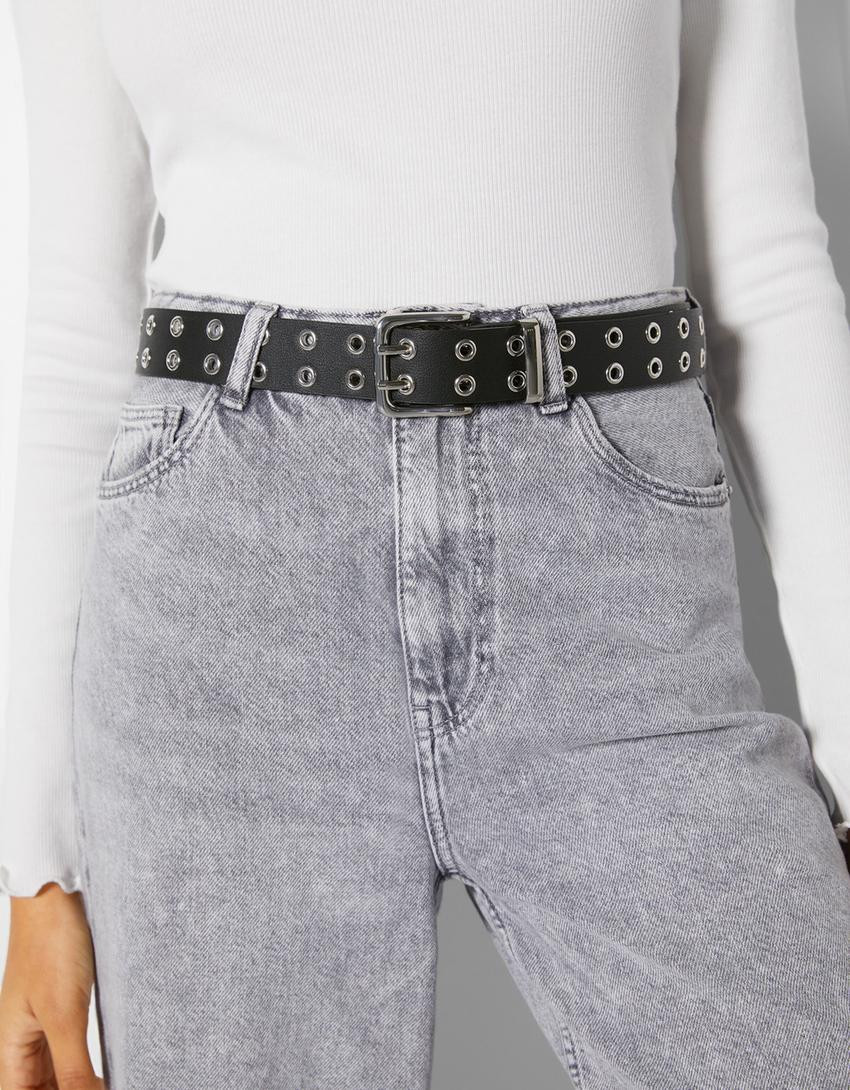 Faux leather belt with eyelets - Accessories - Women | Bershka GB