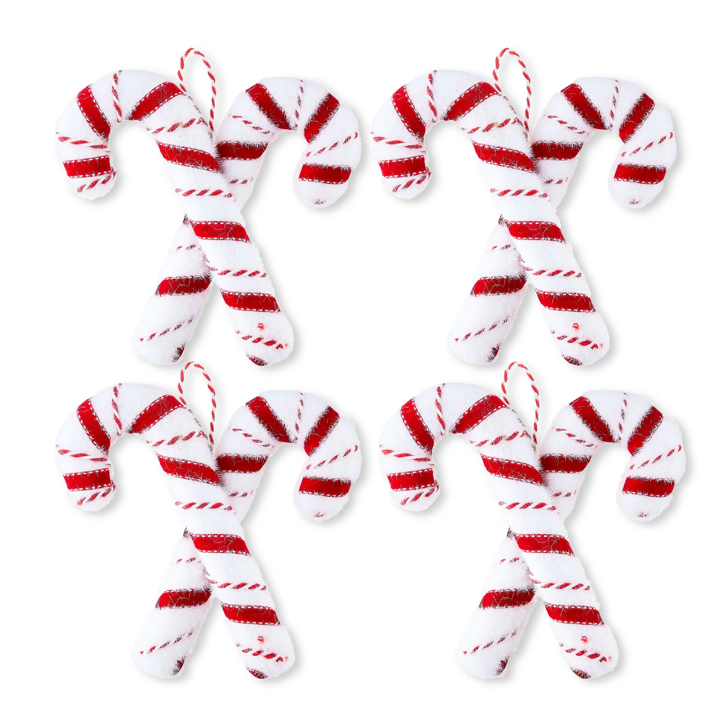 4-Count Red and White Flocking Candy Cane Christmas Decorative Ornament Set 0.22lb, by Holiday Ti... | Walmart (US)
