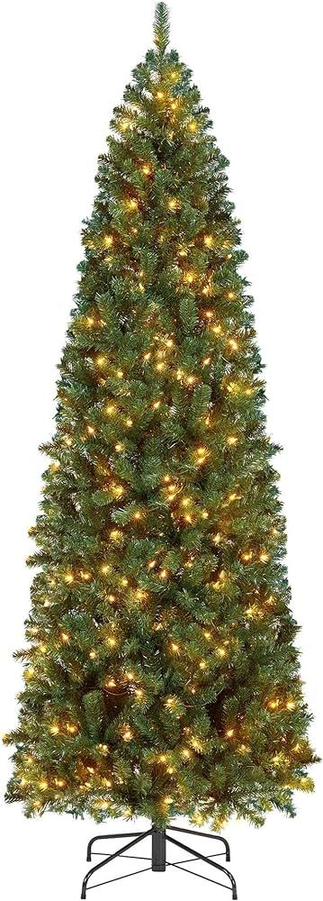 Yaheetech 7.5ft Pre-lit Kingswood Fir Pencil Artificial Hinged Christmas Tree Skinny Corner Xmas ... | Amazon (US)