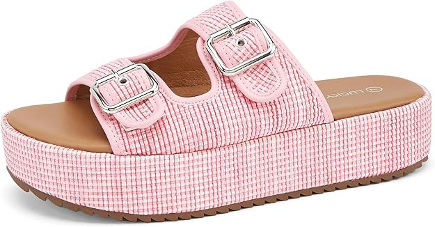 LUCKY STEP Women's Platform Slide Sandals Braided Adjustable Strap Flat Open Toe Summer Casual Sh... | Amazon (US)