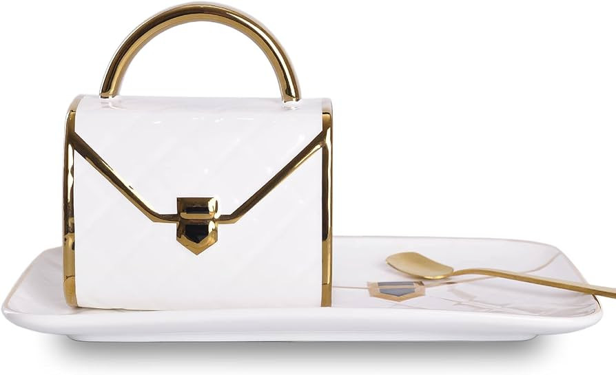 WHJY Unique Ceramic Pink Blue Coffee Mug, Cup and Saucer Set and Spoon, Cute Fancy Girly Afternoo... | Amazon (US)