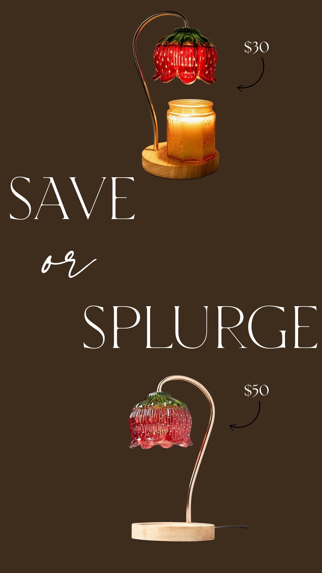 Save or splurge!
Strawberry fruit candle warmer lamp
This or that
Dupe doopes 

#LTKHome #LTKSaleAlert