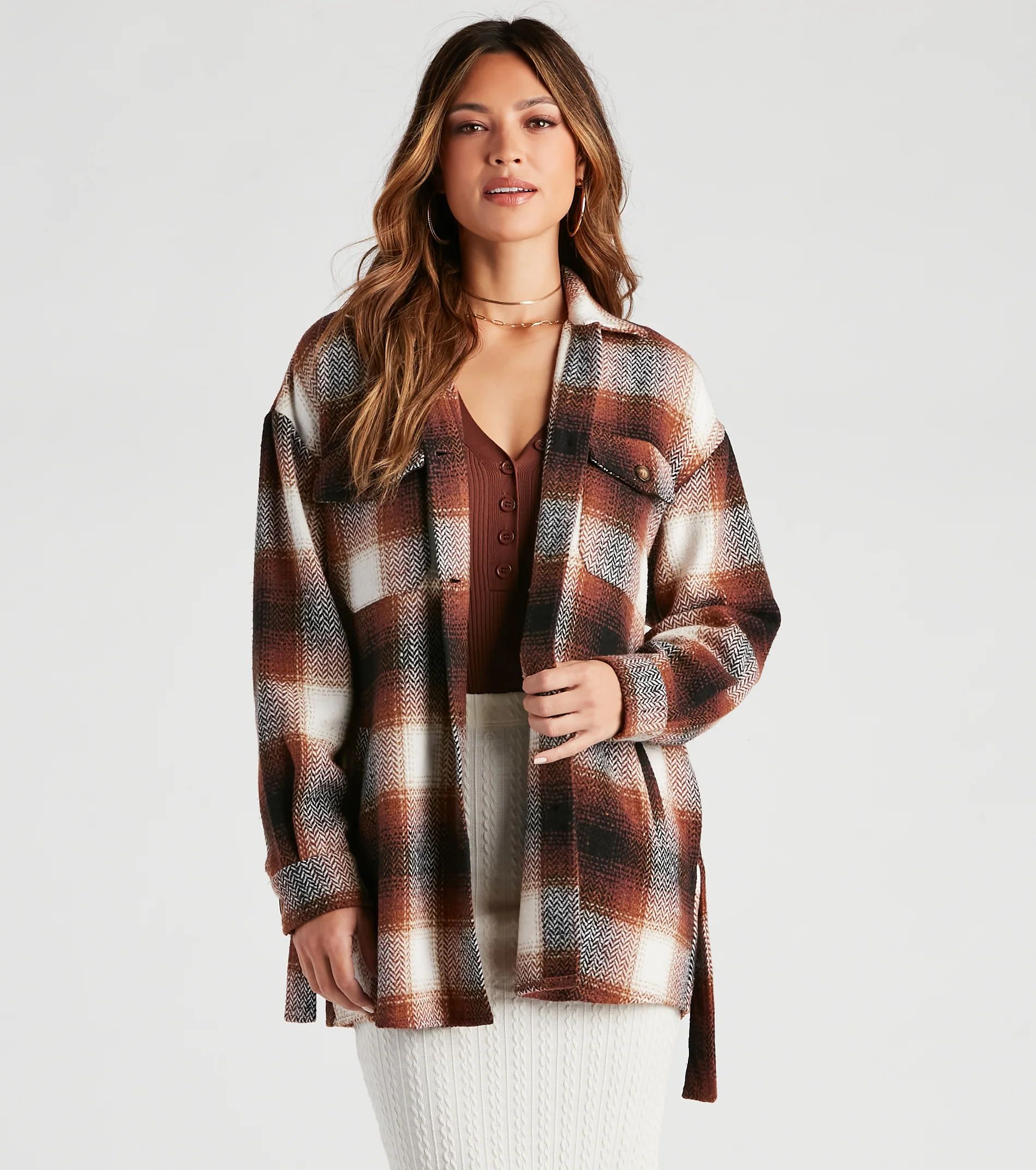 Cozy Fall Vibes Belted Plaid Shacket | Windsor Stores
