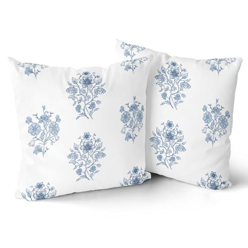 Giwawa Blue Floral Pillow Covers - 20x20 Inch Blue and White Throw Pillow Covers Set of 2 Chinoiserie Pillow Cases Decorative Vintage Flower Cushion Covers for Sofa Bed Living Room Home Decor | Amazon (US)