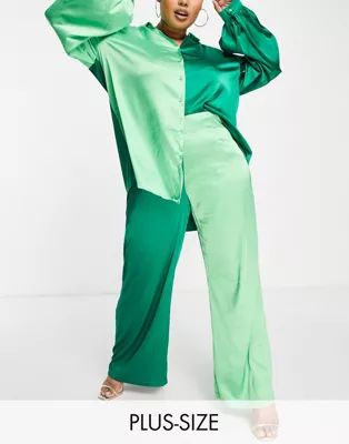 Never Fully Dressed Plus contrast pants in green color block - part of a set | ASOS (Global)