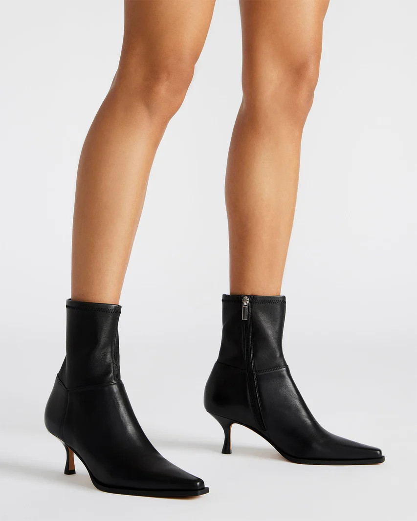 STASIA Black Leather Kitten Heel Ankle Boot | Women's Booties | Steve Madden (US)