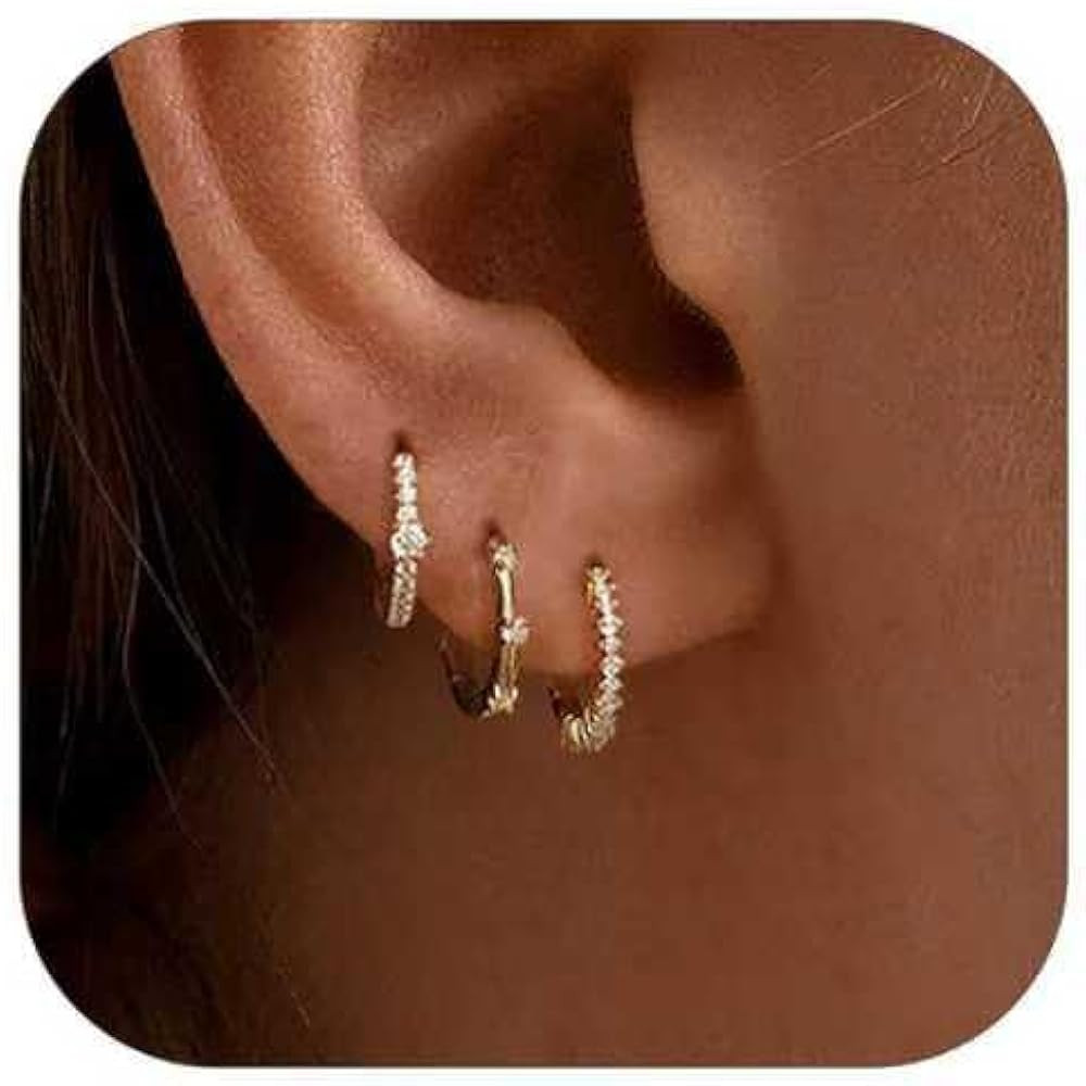 CZ Huggie Earrings for Women, Dainty Gold Earring Stacks 14K Gold Plated Small Hoop Earrings for ... | Amazon (US)