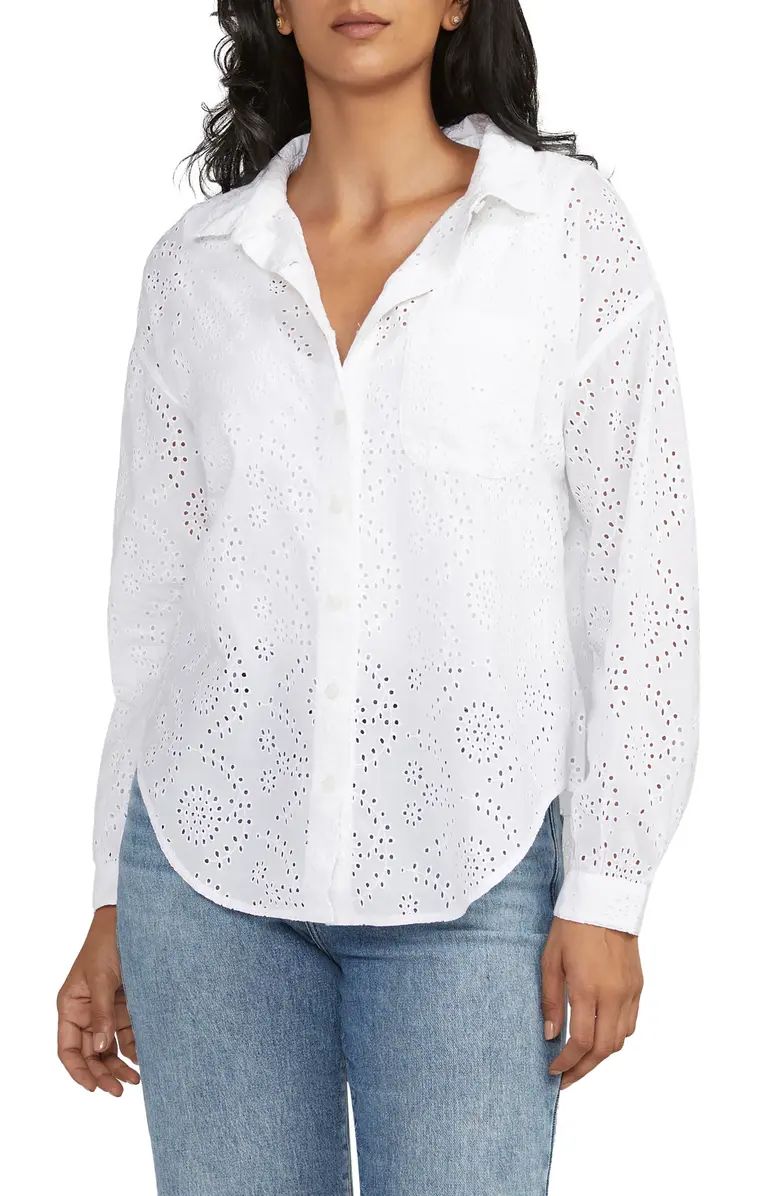 Relaxed Cotton Eyelet Button-Up Shirt | Nordstrom