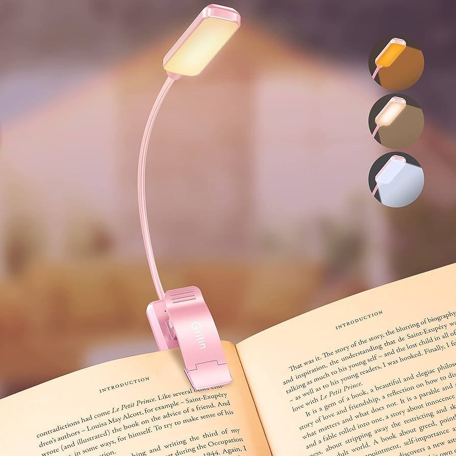 Gritin 9 LED Rechargeable Book Light for Reading in Bed - Eye Caring 3 Color Temperatures,Steples... | Amazon (US)