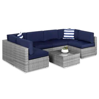 7-Piece Modular Wicker Sectional Conversation Set w/ 2 Pillows, Cover | Best Choice Products 