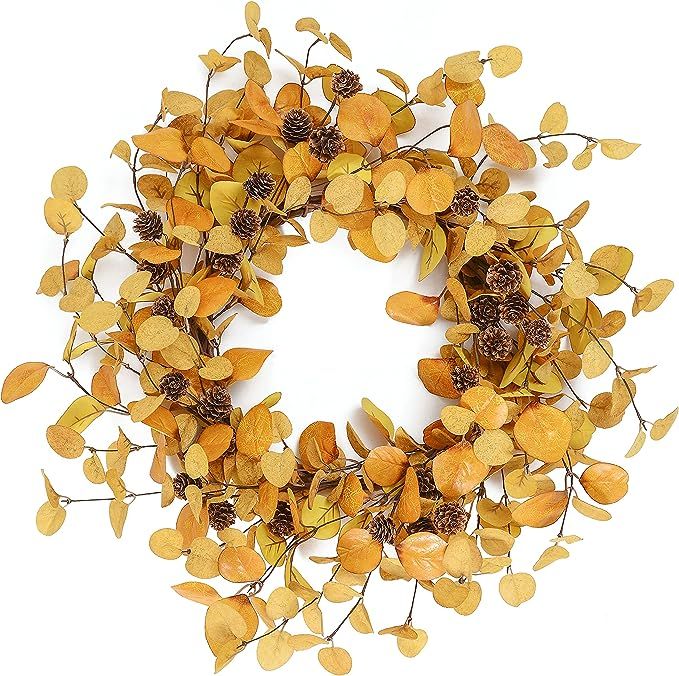 Artificial Fall Wreath Autumn Wreath with Eucalyptus Leaves,Pinecones for Front Door Farmhouse In... | Amazon (US)