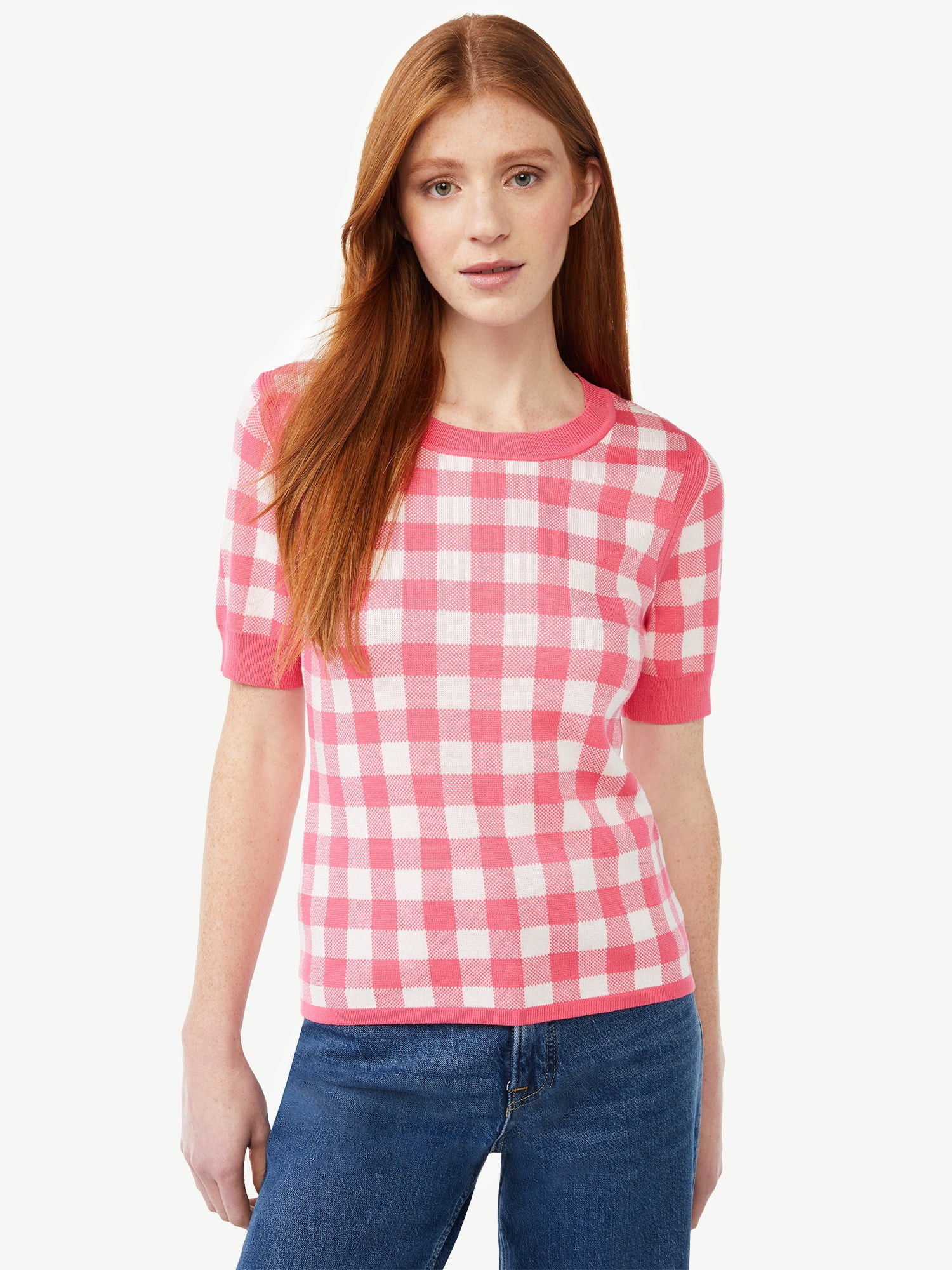 Free Assembly Women's Sweater Tee with Cuffed Short Sleeves, Lightweight | Walmart (US)