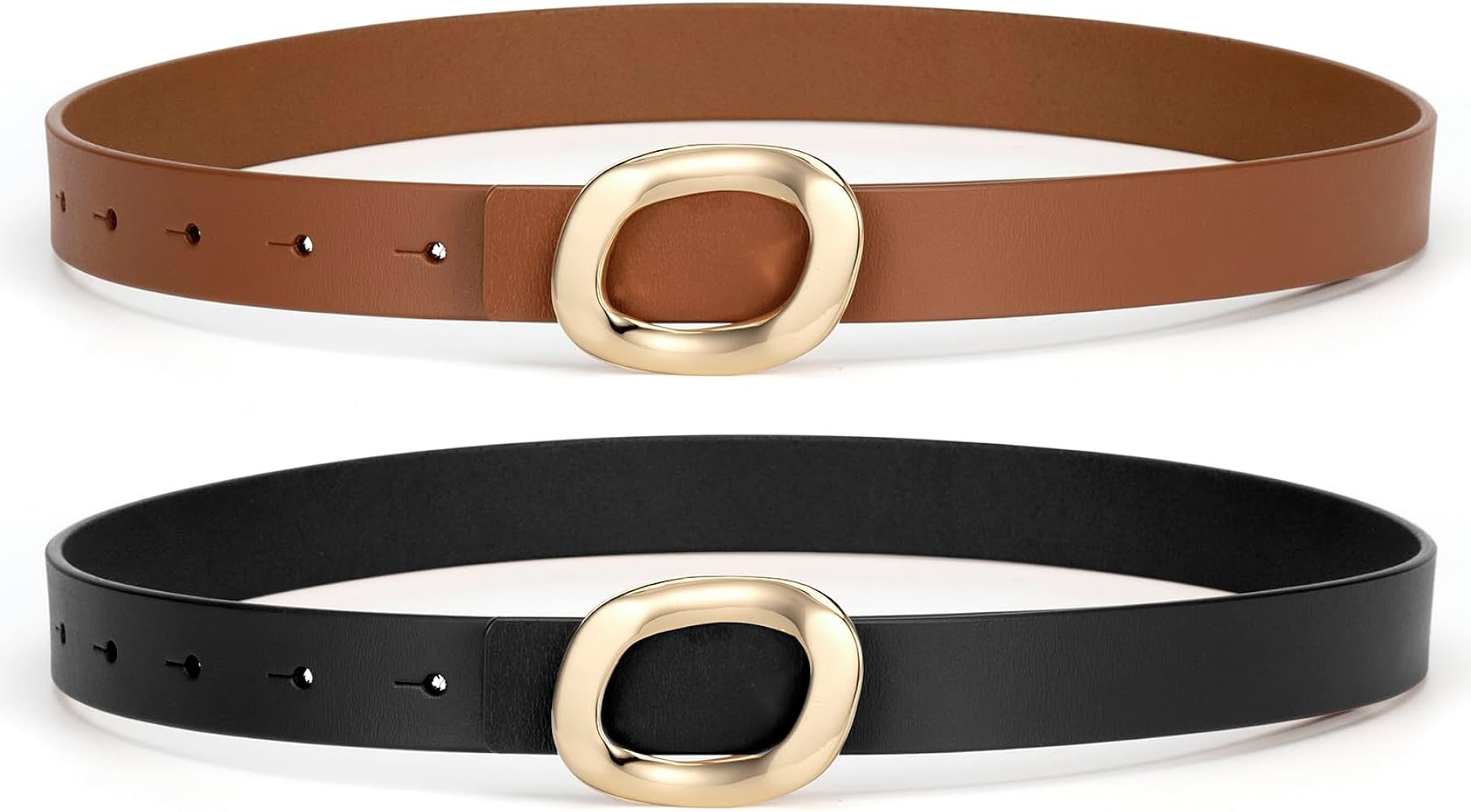 Womens Belt Leather Skinny Thin Waist Belt with Gold Oval Buckle for Dress Pants | Amazon (US)