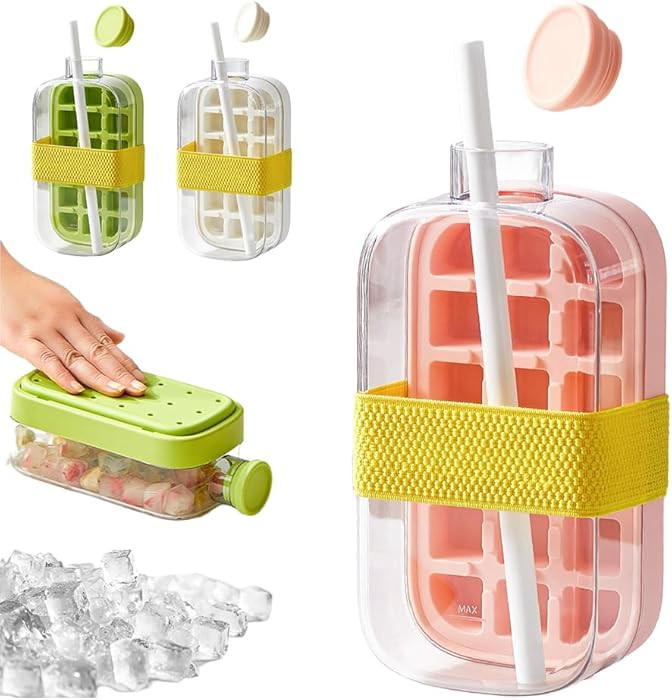 2-in-1 Ice Cube Bottle with Straw, Easy Press Ice Tray Water Bottle, Leak Proof Lid, Vertical Ice... | Amazon (US)