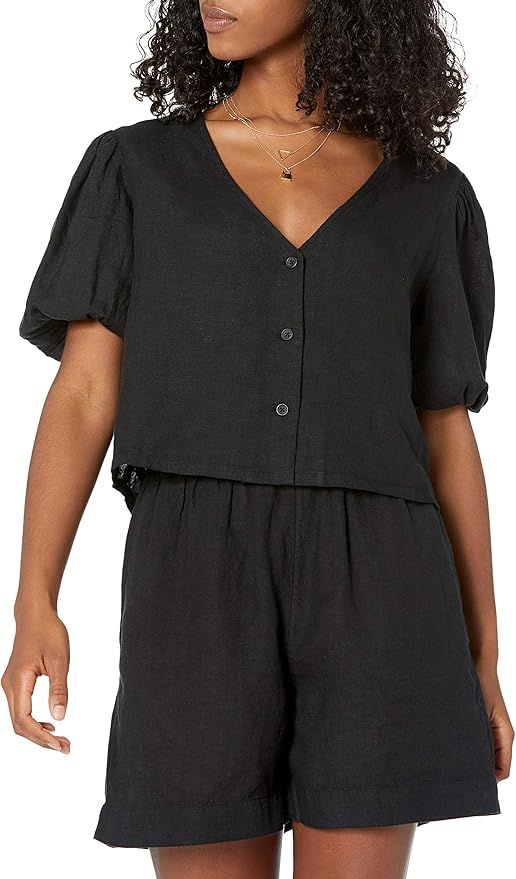 The Drop Women's Priya Puff-Sleeve Cropped Linen Shirt | Amazon (US)