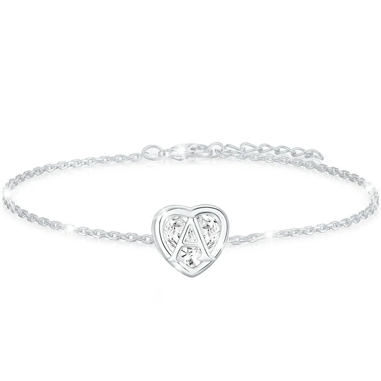 APSVO 18K White Gold Plated Love Heart Initial Bracelets for Women Girls CZ S925 Sterling Silver ... | Walmart (US)