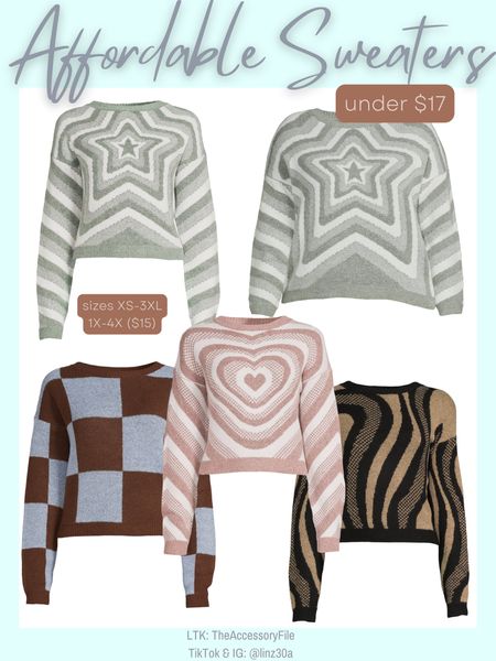 Cute sweaters under $17 - plus sizes available currently only $15.

Winter fashion, winter looks, winter outfits, affordable fashion, affordable outfits, affordable looks, Walmart finds, Walmart fashion #blushpink #winterlooks #winteroutfits #winterstyle #winterfashion #wintertrends #shacket #jacket #sale #under50 #under100 #under40 #workwear #ootd #bohochic #bohodecor #bohofashion #bohemian #contemporarystyle #modern #bohohome #modernhome #homedecor #amazonfinds #nordstrom #bestofbeauty #beautymusthaves #beautyfavorites #goldjewelry #stackingrings #toryburch #comfystyle #easyfashion #vacationstyle #goldrings #goldnecklaces #fallinspo #lipliner #lipplumper #lipstick #lipgloss #makeup #blazers #primeday #StyleYouCanTrust #giftguide #LTKRefresh #LTKSale #springoutfits #fallfavorites #LTKbacktoschool #fallfashion #vacationdresses #resortfashion #summerfashion #summerstyle #rustichomedecor #liketkit #highheels #Itkhome #Itkgifts #Itkgiftguides #springtops #summertops #Itksalealert #LTKRefresh #fedorahats #bodycondresses #sweaterdresses #bodysuits #miniskirts #midiskirts #longskirts #minidresses #mididresses #shortskirts #shortdresses #maxiskirts #maxidresses #watches #backpacks #camis #croppedcamis #croppedtops #highwaistedshorts #goldjewelry #stackingrings #toryburch #comfystyle #easyfashion #vacationstyle #goldrings #goldnecklaces #fallinspo #lipliner #lipplumper #lipstick #lipgloss #makeup #blazers #highwaistedskirts #momjeans #momshorts #capris #overalls #overallshorts #distressesshorts #distressedjeans #whiteshorts #contemporary #leggings #blackleggings #bralettes #lacebralettes #clutches #crossbodybags #competition #beachbag #halloweendecor #totebag #luggage #carryon #blazers #airpodcase #iphonecase #hairaccessories #fragrance #candles #perfume #jewelry #earrings #studearrings #hoopearrings #simplestyle #aestheticstyle #designerdupes #luxurystyle #bohofall #strawbags #strawhats #kitchenfinds #amazonfavorites #bohodecor #aesthetics gifts for her 

#LTKunder50 #LTKSeasonal #LTKstyletip