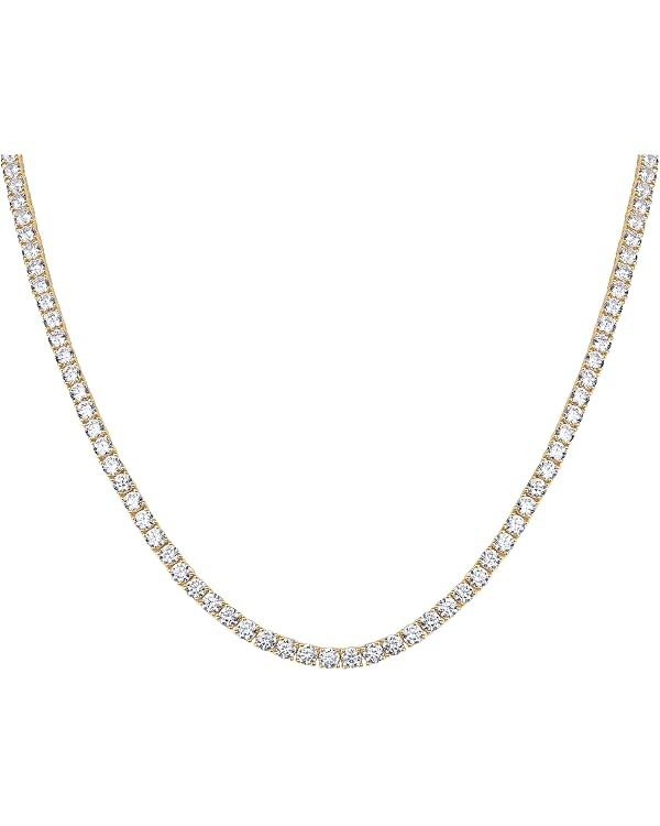 PAVOI 14K Gold Plated Tennis Necklace for Women | 3mm Cubic Zirconia Dainty Gold Tennis Necklaces... | Amazon (US)