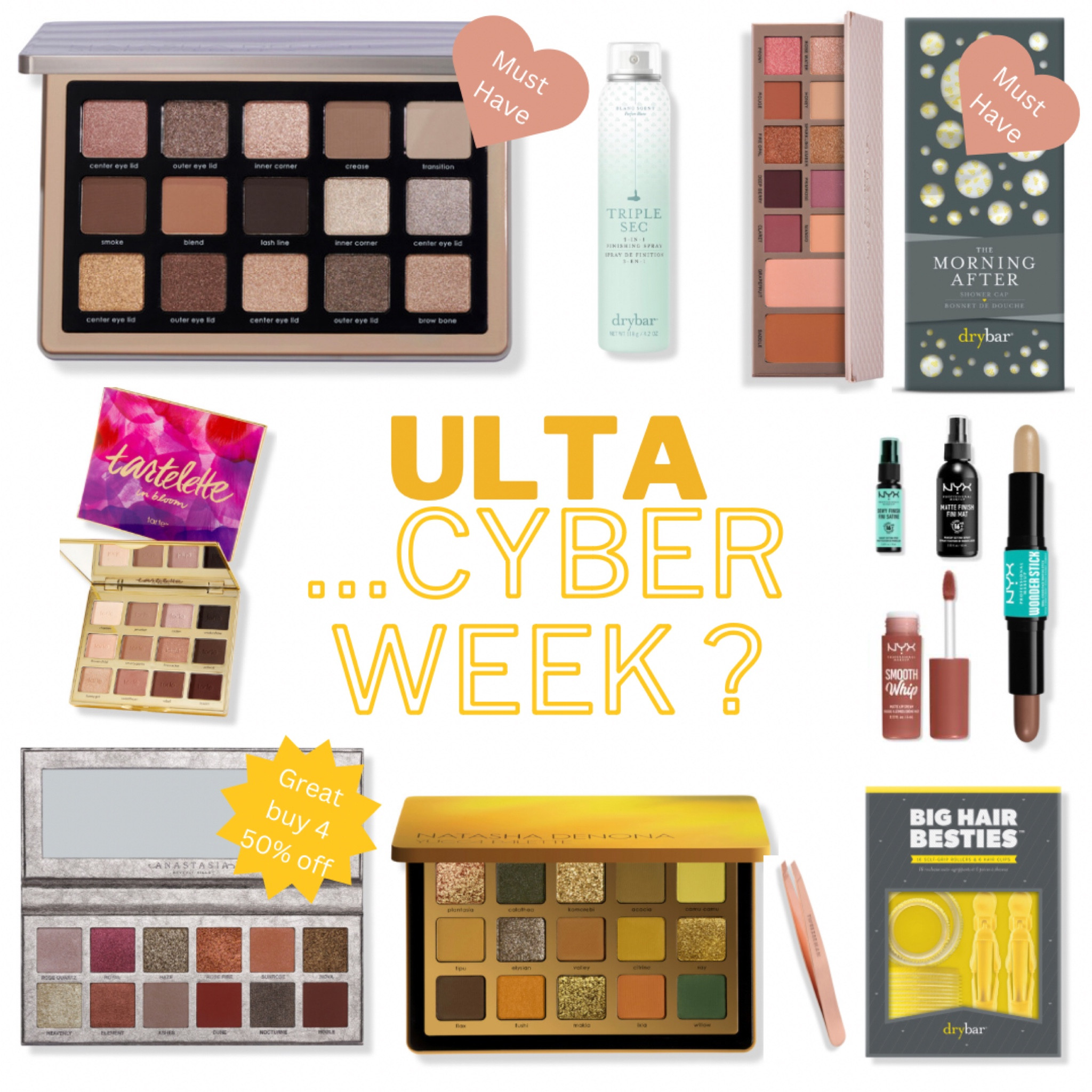 Ok…starting at 3 pm ET today…a much better sale for those of us who love an eye shadow palette. If Natasha DeNona Glam isn’t in your arsenal already, get it now! Select palettes up to 50% off, NYX buy 1 get one 1 50%, Drybar up to 30%. The NYX wonder stick is great for beginners learning to contour. I just got the new Yucca palette from ND 20% off a few weeks ago…kinda jealous it’s cheaper now! And I don’t travel anywhere without my Drybar shower cap. 

#LTKCyberWeek #LTKbeauty #LTKGiftGuide