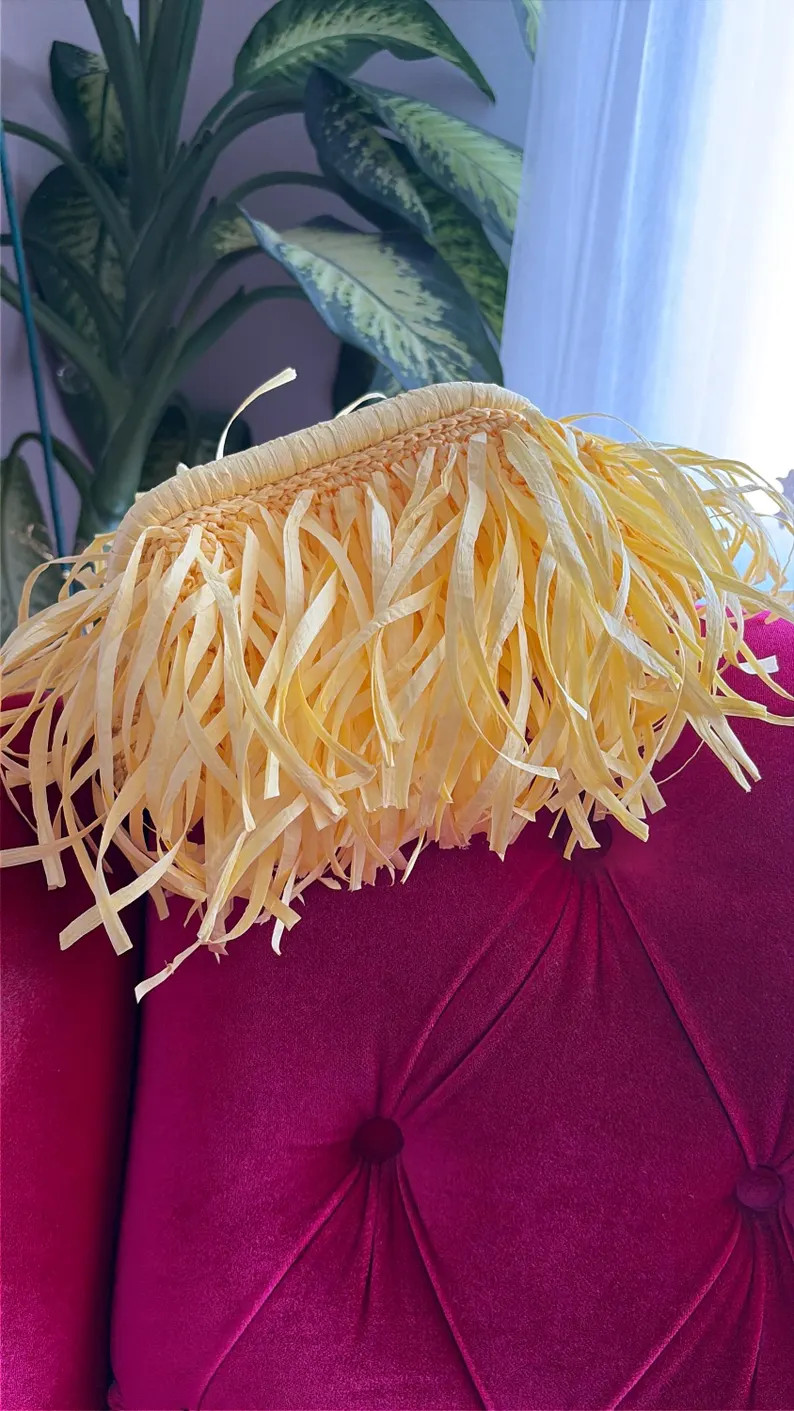 Handmade Raffia Fringe Clutch - Natural Straw Pouch Bag - Raffia Evening Bag - Boho Chic Summer C... | Etsy (Global)