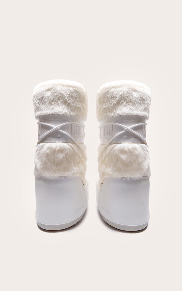 MOON BOOT White Icon Faux Fur | Footwear | PrettyLittleThing IE