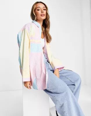 ASOS DESIGN oversized shirt with wide cuff detail in pastel stripes | ASOS (Global)