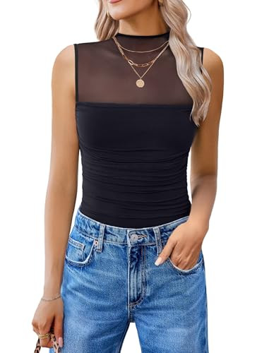 Avidlove Black Bodysuit Women Mesh Ruched Tank Body Suits Top Sheer One Piece Going Out Tops Date Outfits | Amazon (US)