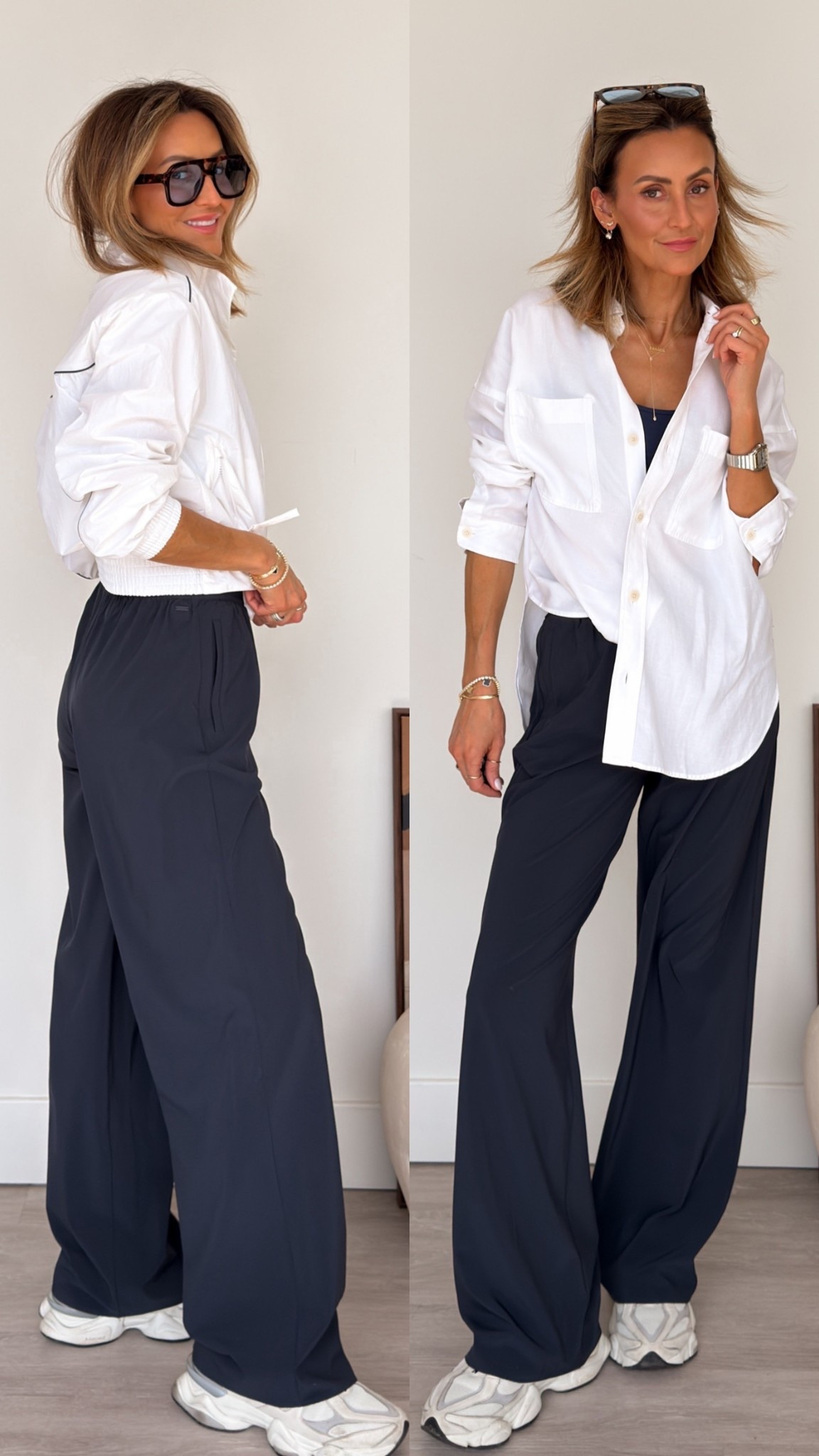 Off-dutty elevated real life outfits! Haven’t met a more stylish easy pant that are moisture wicking and wrinkle resistant perfect for everyday life or nicer activities! Size xs on all pieces @Vuori US 
#vuorioartner 

#LTKActive #LTKOver40 #LTKootd