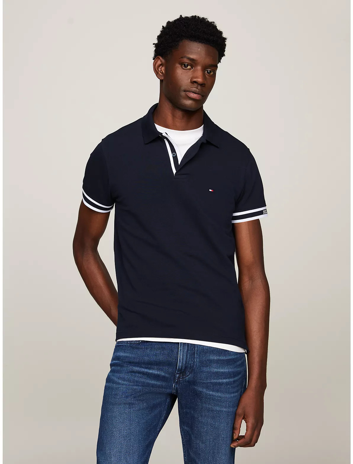 Slim Fit Monotype Cuff Polo | Tommy Hilfiger | Tommy Hilfiger (US)