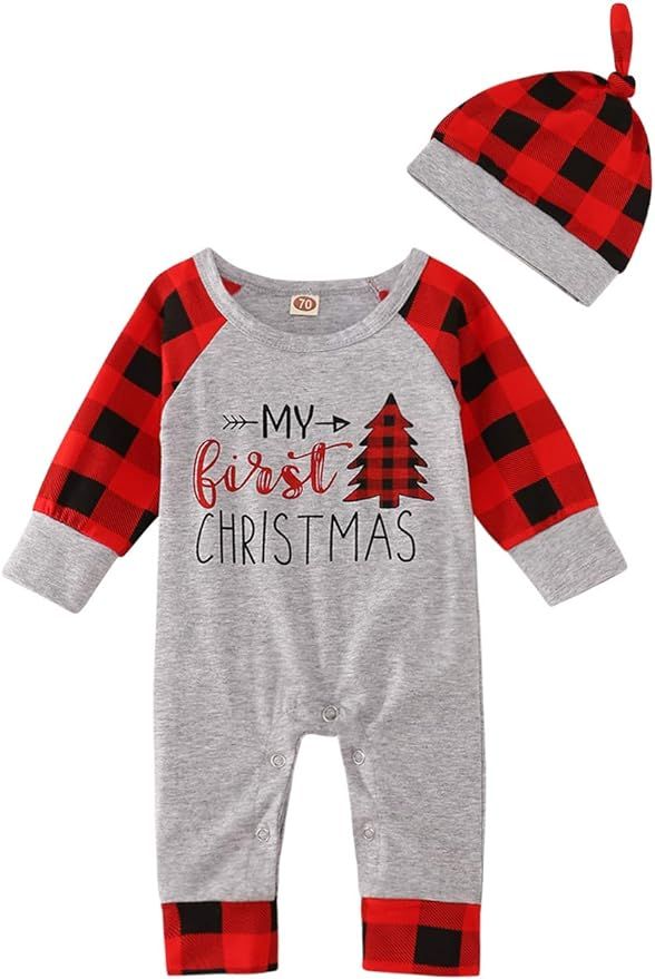 TUEMOS Infant Baby Boy Girl Christmas Romper Santa Claus Shirt Long Sleeve Bodysuit Merry Chirist... | Amazon (US)