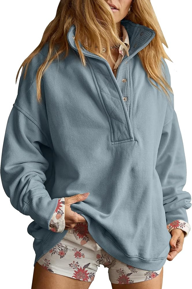 Gacaky Sweatshirt for Women Oversized Casual Long Sleeve Button Henley Neck Pullover Tops Fashion... | Amazon (US)