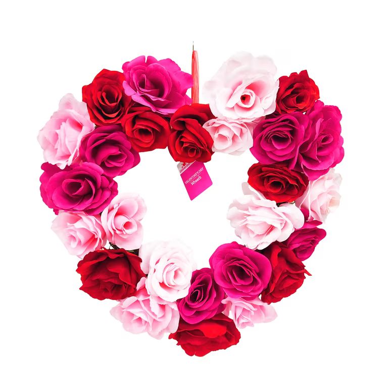 Valentine's Day Red and Pink Rose Heart Wreath, 18", by Way To Celebrate | Walmart (US)