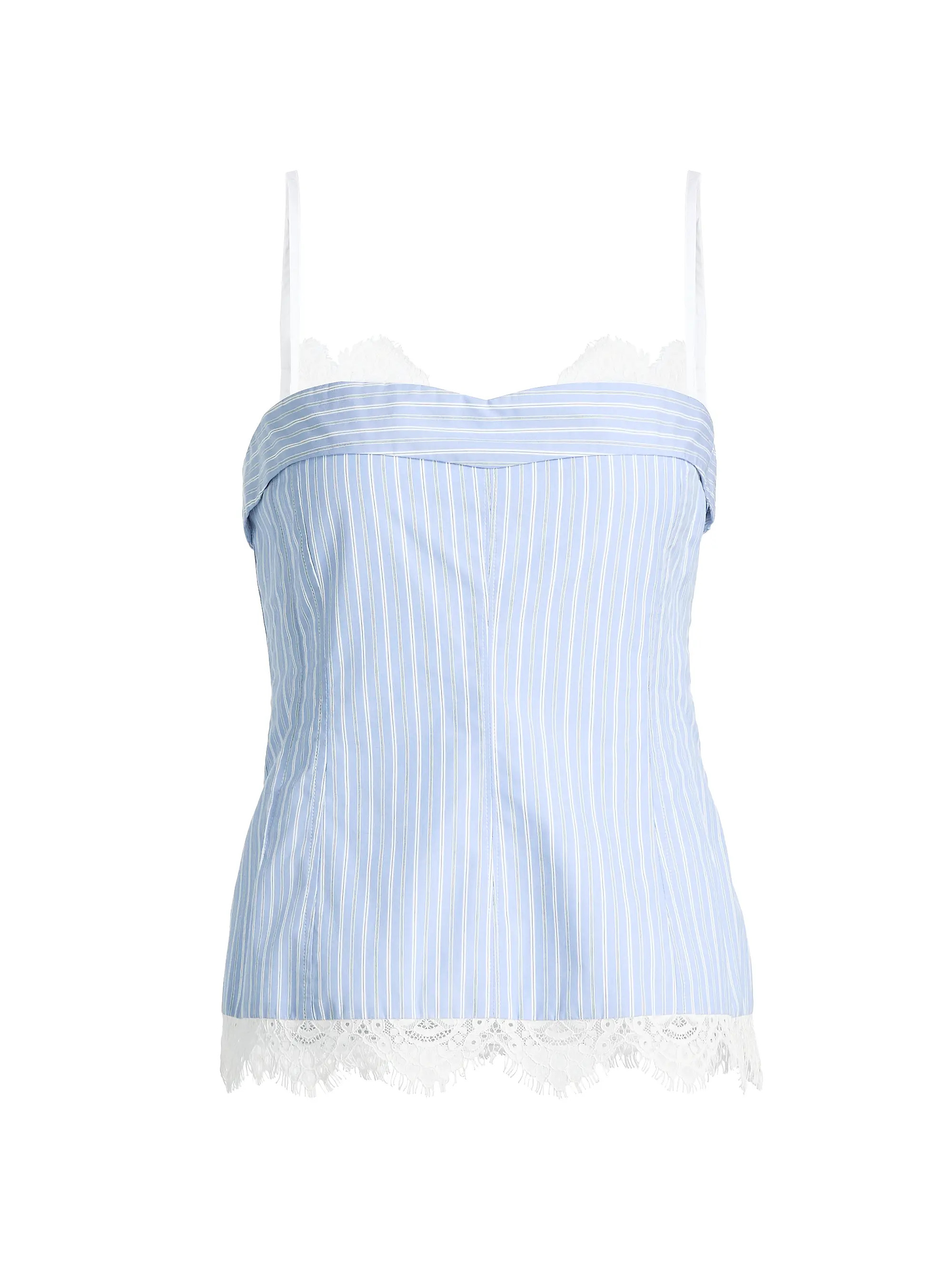 SIMKHAI Contrast Lace-Trim Poplin Bustier Top | Saks Fifth Avenue | Saks Fifth Avenue