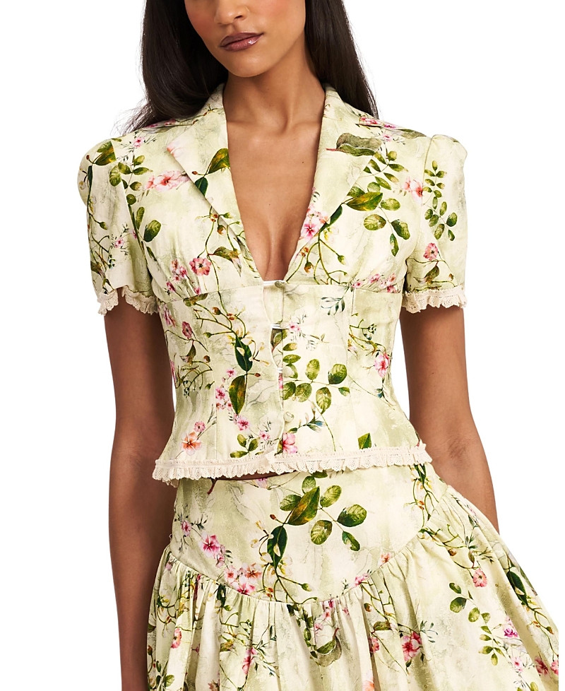 Miss Circle Zanella Floral Print Lace Trim Linen Top | Bloomingdale's (US)