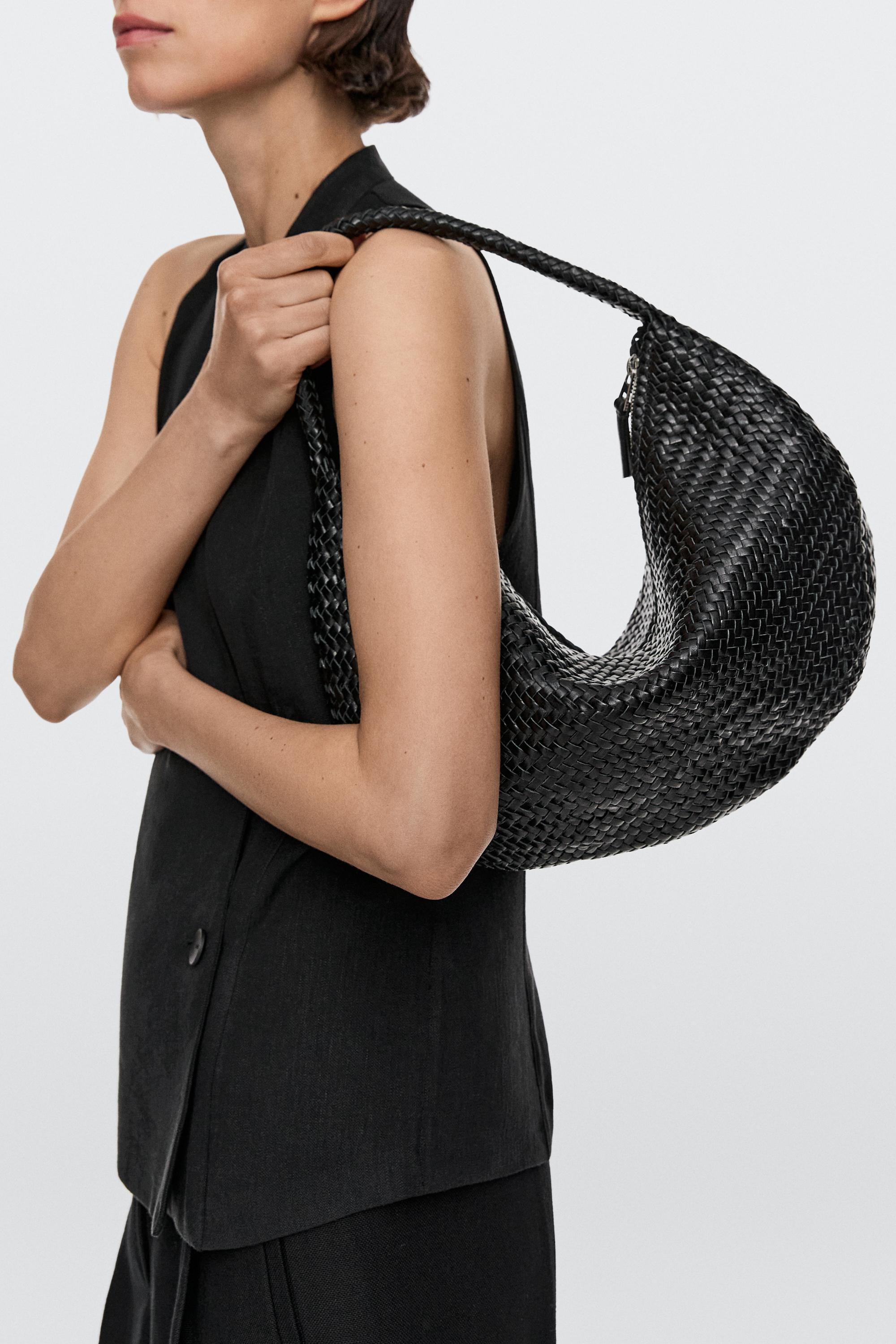 Braided leather half-moon bag | Massimo Dutti UK