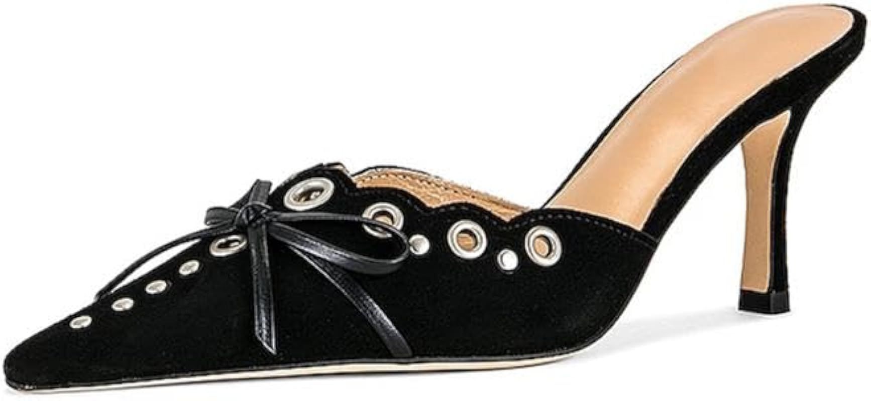 keleimusi Mid Heel Slip On Pumps Studded Bow Heeled Sandals for Women | Amazon (US)