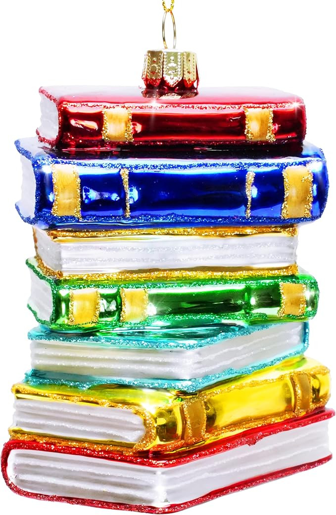 Stack of Books Glass Blown Christmas Ornament 2025 – Book Lover Gifts for Women, Readers, Bookw... | Amazon (US)