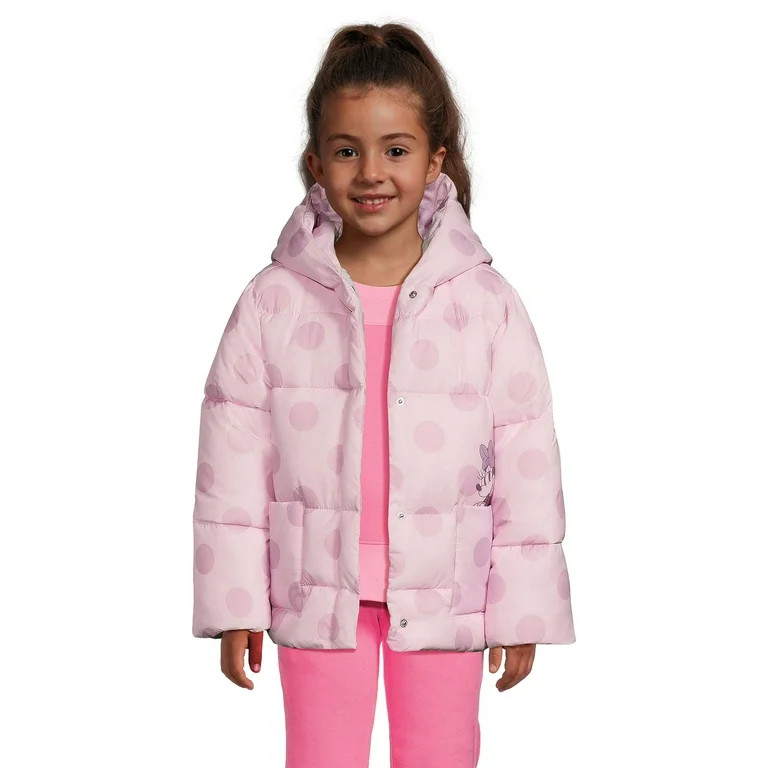 Minnie Mouse Girls Hooded Puffer Coat with Patch Pockets, Sizes 4-12 | Walmart (US)