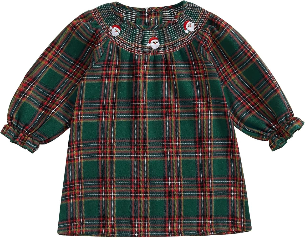 Toddler Smocked Christmas Dress Baby Girl Christmas Outfit Vintage Princess Plaid Dresses Cute Cl... | Amazon (US)