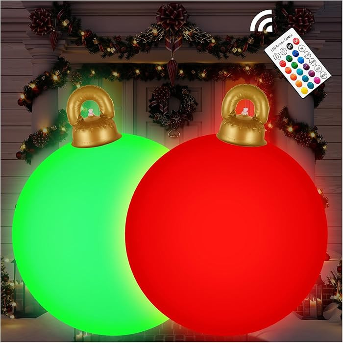 [Light up] Inflatable Ornaments Balls Outdoor 2Pcs: Flashes in Red | Green | Blue and Timer, 24 I... | Amazon (US)