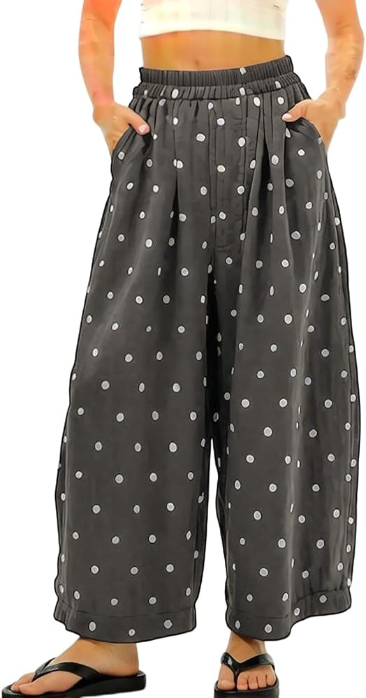 Songling Polka Dot Pants for Women Summer Boho Beach Elastic Waist Palazzo Summer Wide Barrel Leg... | Amazon (US)