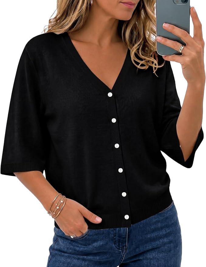Bbonlinedress Women Half Short Sleeve Cardigan Sweater Lightweight Tops | Amazon (US)