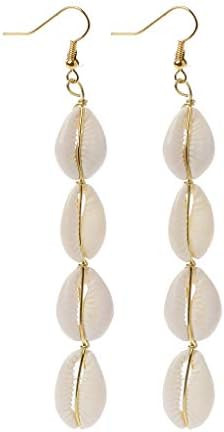 Tebatu Bohemian Natural Cowrie Shell Pendant Drop Earrings Beach Jewelry for Women C# | Amazon (US)