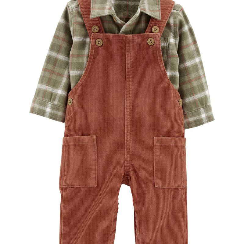 Baby 2-Piece Plaid Button-Front Shirt & Corduroy Overall Set | Carter's