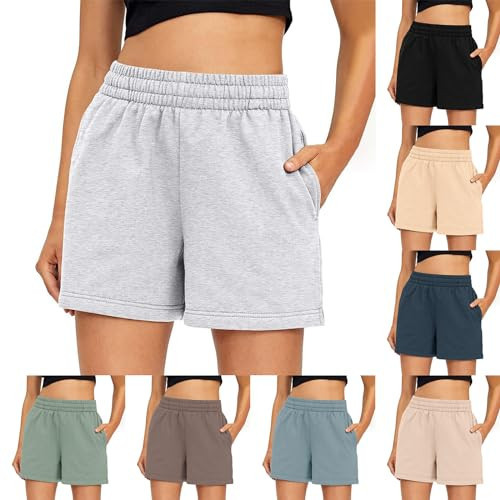 Womens Sweat Shorts High Waisted Athletic Shorts Casual Loose Comfy Cotton Shorts Wide Leg Sweatpants Elastic Waist Sport Running Shorts with Pockets Teen Girls Cute Summer Y2k Preppy Lounge Shorts | Amazon (US)