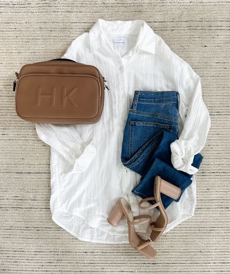 Spring outfit with white linen over sized top paired with jeans and sandals for a chic look. Top has matching bottoms that I linked, too! Great outfit for lunches and can be dressed down  

#LTKSeasonal #LTKstyletip