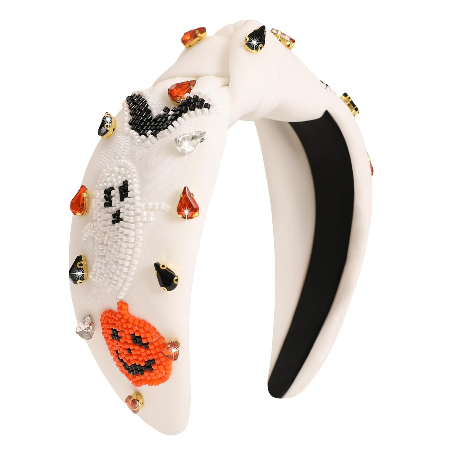 Halloween Jeweled Headbands for Women Beaded Pumpkin Ghost Bat Headband Sparkly Rhinestone Knotted Hairband Cute Halloween Costume Headpiece Hair Accessories | Amazon (US)