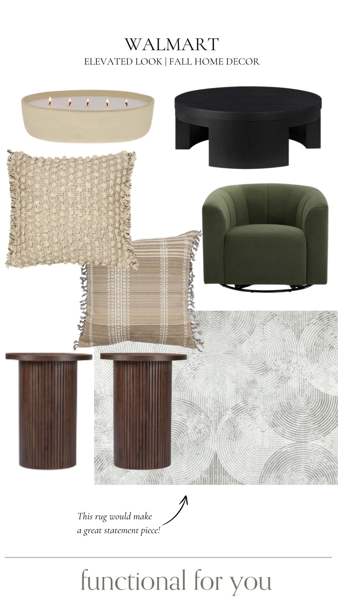 Elevated fall home finds, all from Walmart!



Candle, throw pillows, coffee table, accent chairs, side tables, area rug, Walmart home decor, Walmart furniture, fall home decor 

#LTKStyleTip #LTKHome