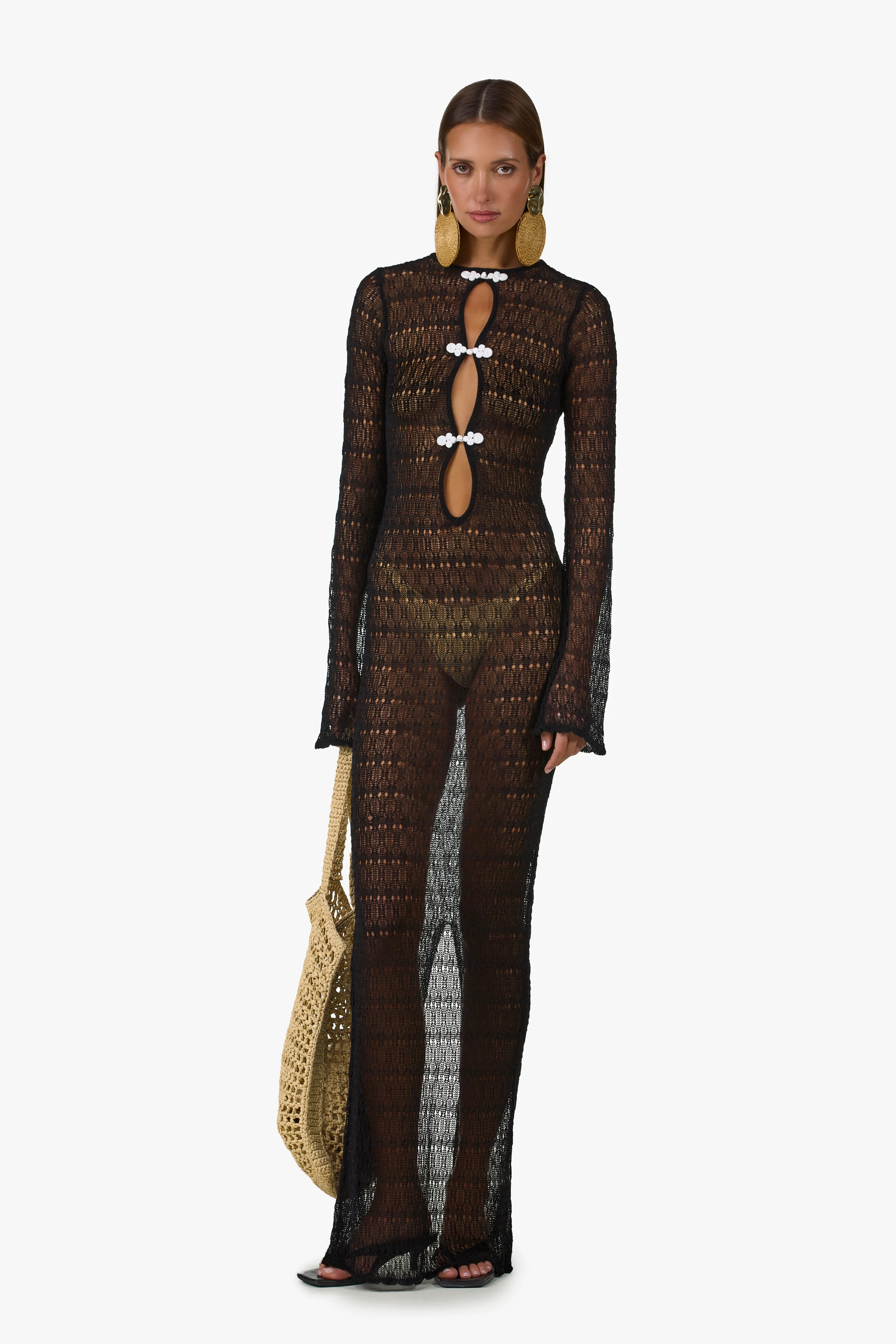 Keyhole Crochet Dress (Black/Cream) | SAME