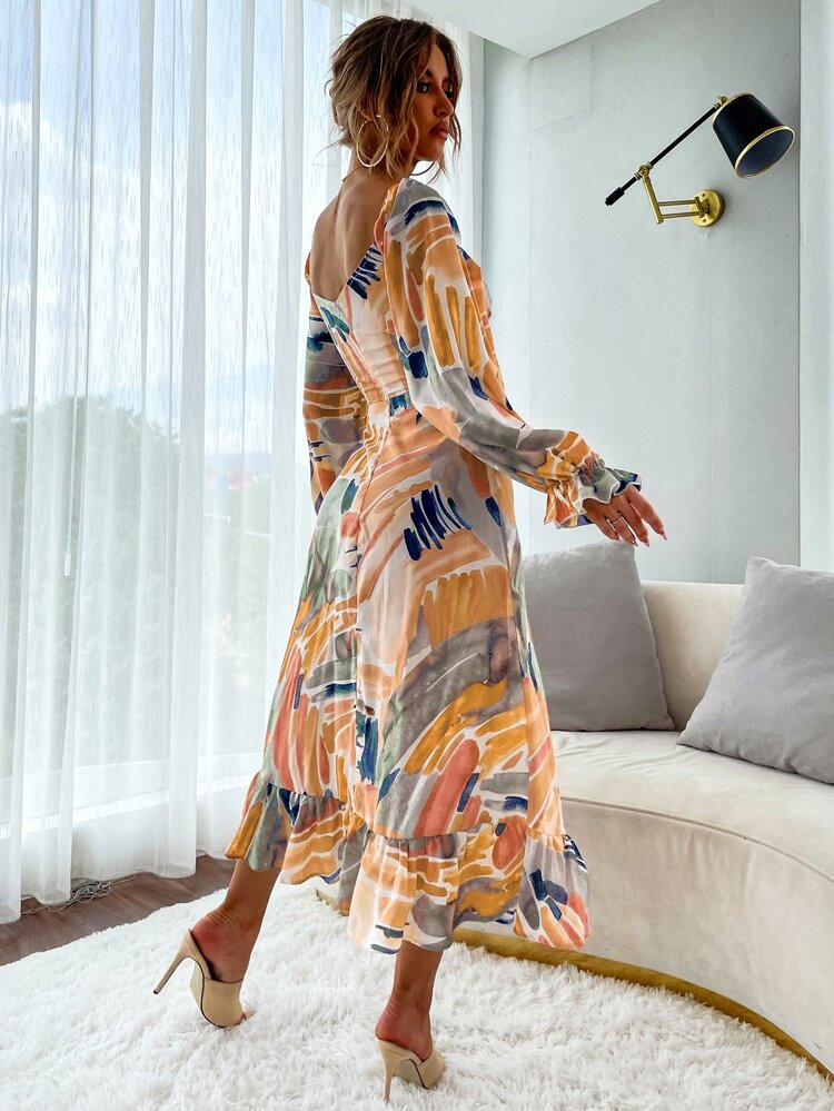 Graphic Cut Out Knot A-line Dress | SHEIN